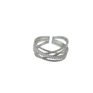 Silver Tone Multi Row Crystal Cuff Bracelet Baguette Round Rhinestone Statement